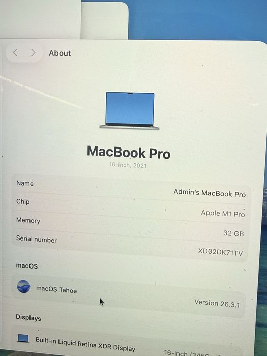 Macbook Pro 16 M1 Pro 32GB ram 1TB SSD