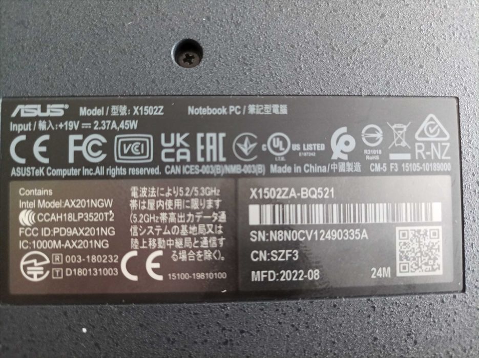 Asus X1502Z, I5- 1235U-16Gb ram, 512ssd,Windows 11 pro