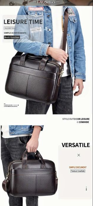Мъжка кожена чанта за лаптоп 15,6”/Премиум естест. кожа -10% Промоция!