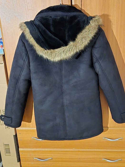 Geacă imblanita, de iarnă, imitație piele întoarsă, XL, neagră, dama