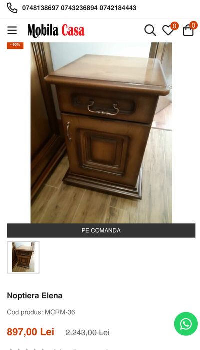 Noptiera din lemn masiv 500 LEI si mobilier GRATIS