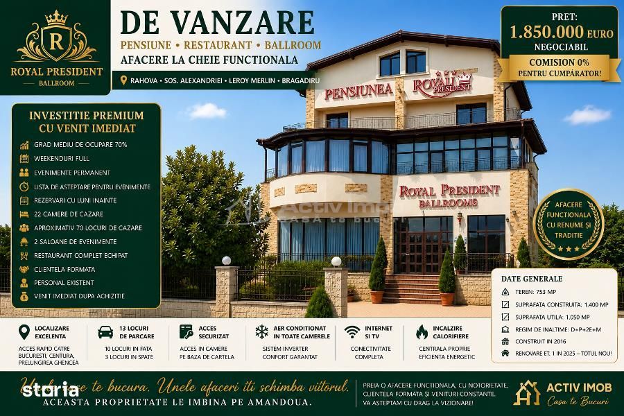 De vanzare –  Cladire comerciala - Pensiune – Restaurant – Ballroom –