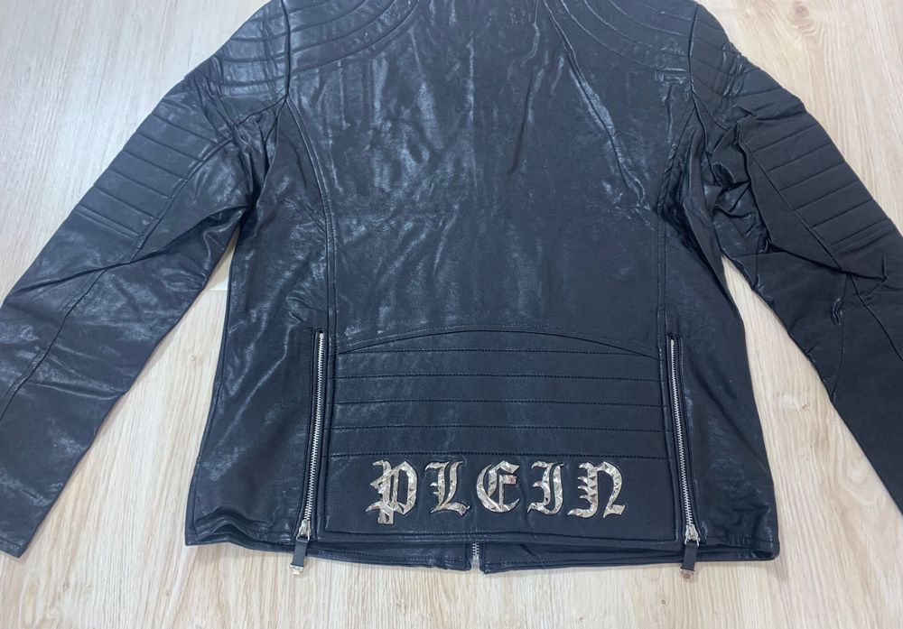 Ново мъжко яке с етикети PHILIP PLEIN черна еко кожа