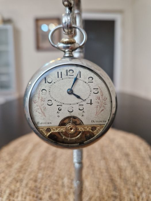 Рядък антикварен колекционерски швейцарски джобен часовник Hebdomas