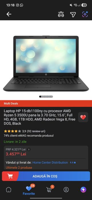 laptop cu ryzen 5 3500U