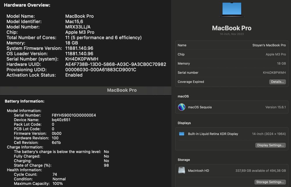 MacBook Pro 14" M3 Pro – 18GB RAM / 512GB – Като нов