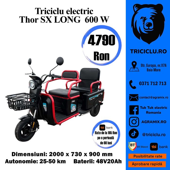 Triciclu Thor S X Long1 triciclu electric tuk-tuk fara permis Agramix