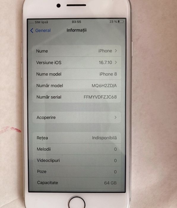 Iph.8 alb de 64gb . Baterie 91%