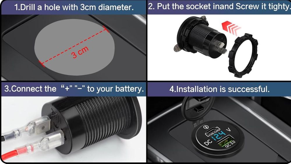 Зарядно устройство за телефон 12V Волтметър Модифициран USB гнездо PD