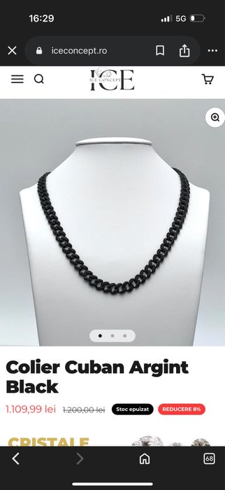 Colier Ice Concept Cuban Argint Black