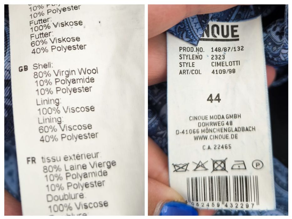 Costum Cinque Cimelotti, Lână Virgină, Premium, Bărbați - 44 (XS/S)
