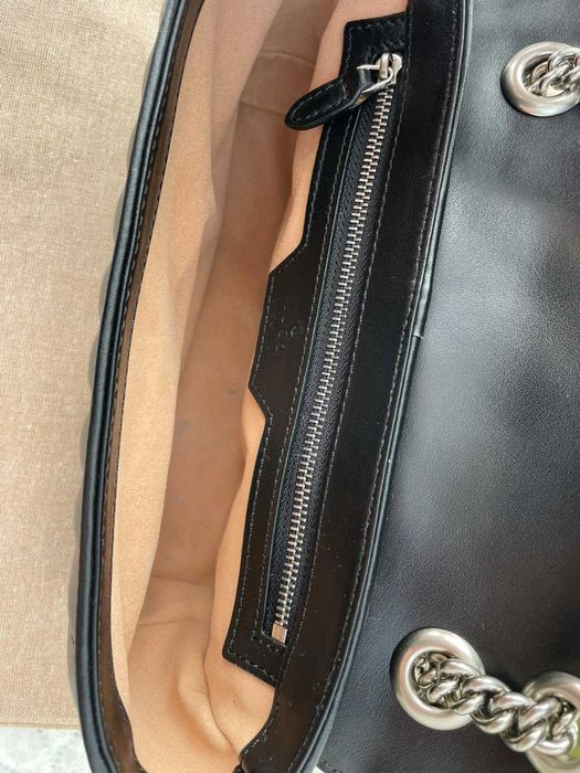 Гучи Черна Кожена чанта Marmont Оригинална Gucci Дръжка И Синджир GG
