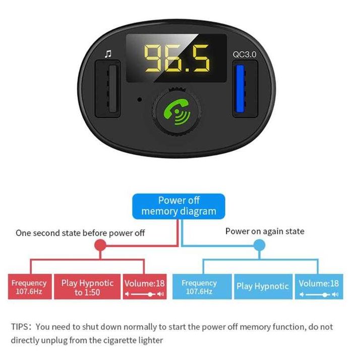 Автомобильный FM модулятор с вольтметром Bluetooth MP3 зарядка USB