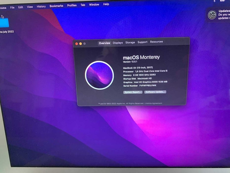 Macbook Air 13" 2017, Intel core i5, 8GB RAM, 128GB,  комплект НАМАЛЕН