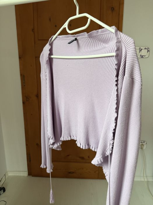 Дамска блуза/жилетка с дълъг ръкав и връзки – лилава