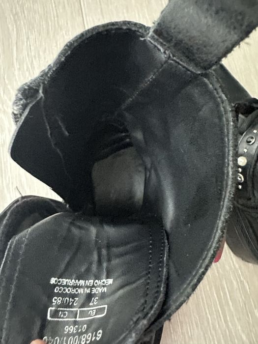 Botine Zara din piele naturală, negre, stil biker, mărime 37