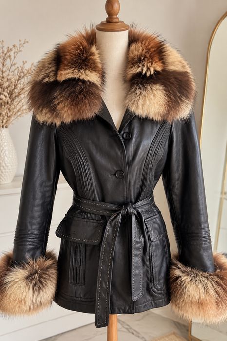 Geacă vintage din piele naturală Vera Pelle, cu blană naturală – Made in Italy
