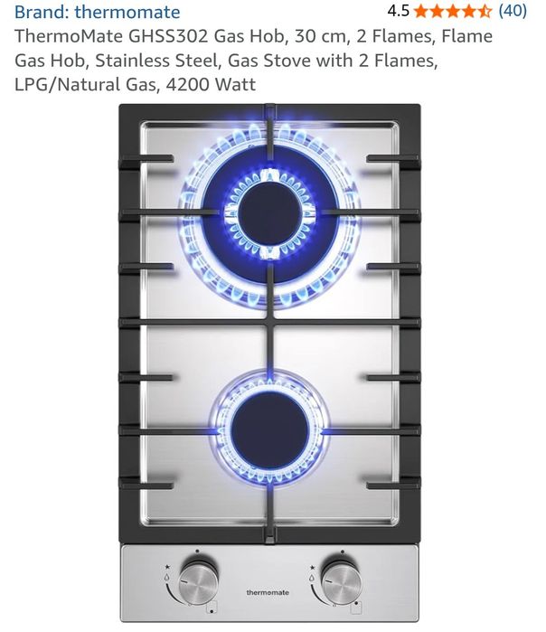 Plită Încorporabilă pe Gaz 30cm THERMOMATE (Inox + Fontă) - NOUĂ la cutie
