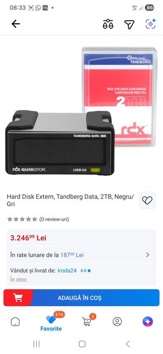 Hard Disk Extern, Tandberg Data, 2TB, Negru Nou