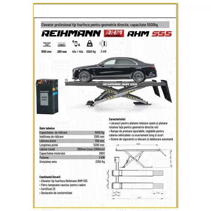 Elevator foarfeca pentru directie / 5500 kg, cod-RHM S55