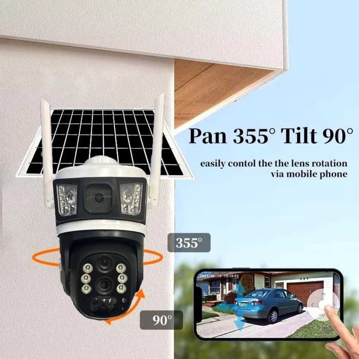 Двойна соларна безжична въртяща камера 4G 6MP 10zoom работи SIM карта