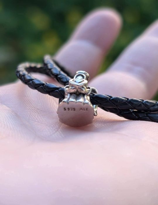 Bratara dubla Pandora originala, doua charmuri de argint 925 ALE, inima si inger