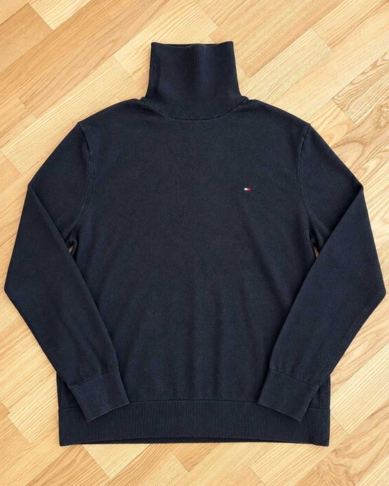 Pulover Tommy Hilfiger Mărimea XL – Bumbac Pima și Cașmir – Negru – Guler Înalt