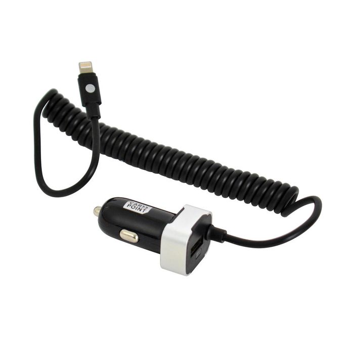 Incarcator auto Carpoint cu cablu conector hibrid MicroUSB MFi Dock 8pin, 1x iesire USB 2.0, 2.4A, 12V/ 24V, lungime 150cm