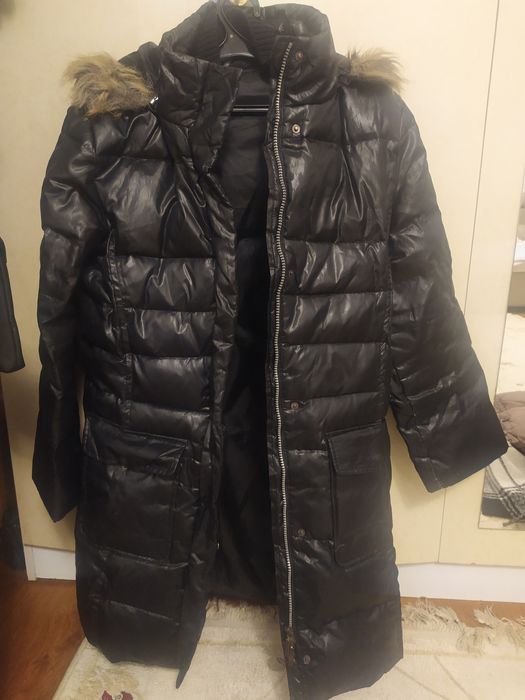 очень очень теплый пуховик. до колен.