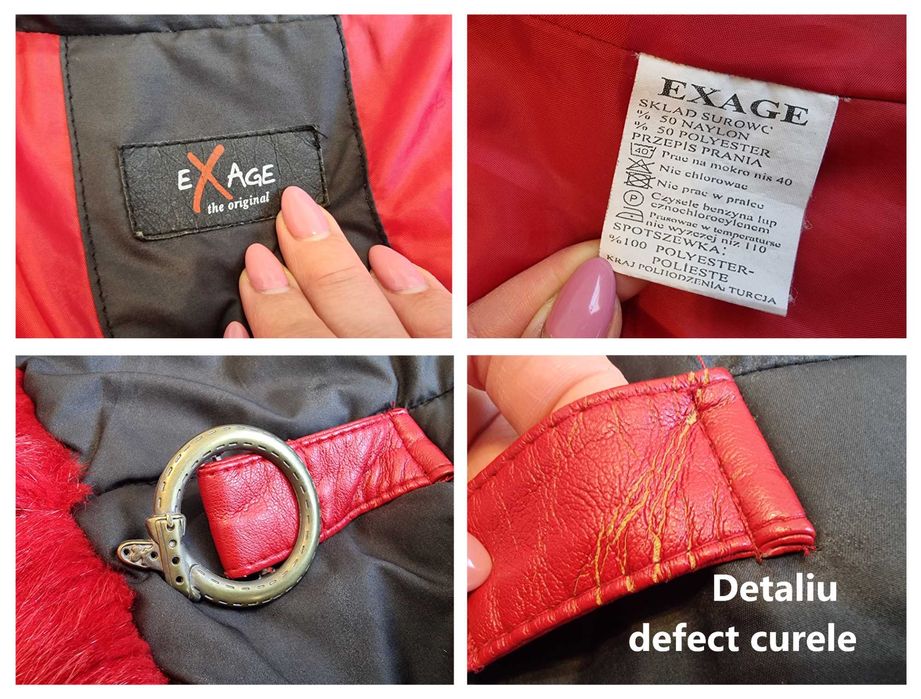 Geaca M dama, scurta neagra cu blanita rosie, gluga