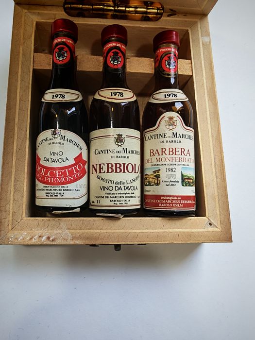 Caseta Lemn Decorativa Vini d'Italia cu 3 Sticlute Vintage Miniatura