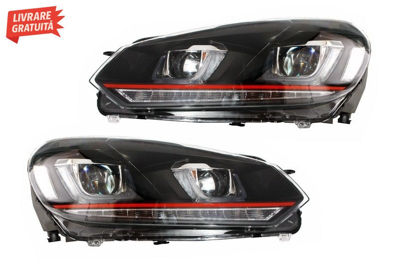 Faruri LED VW Golf 6 VI (2008-2013) Golf 7 3D Design Red Strip GTI LED