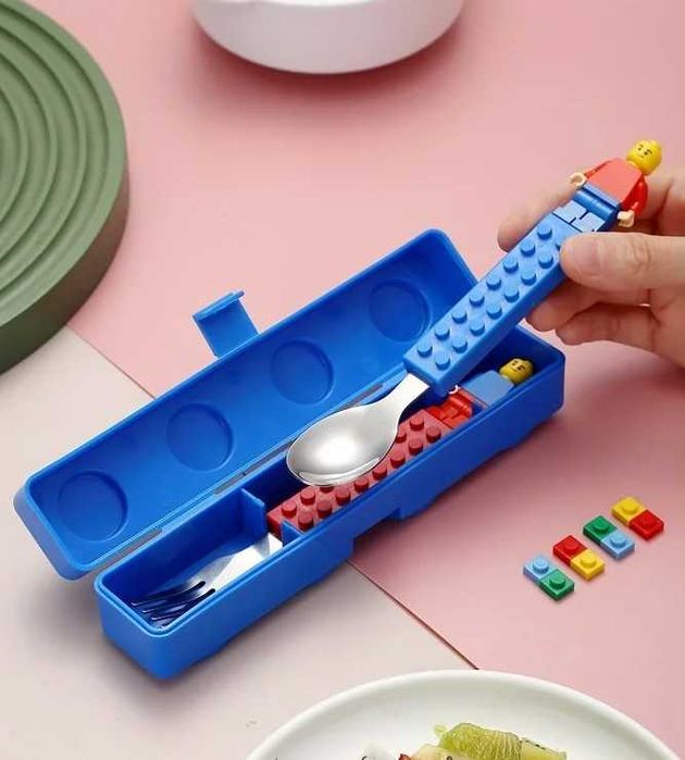 Нов Комплект детски прибори за храна * тип Лего * вилица и лъжица