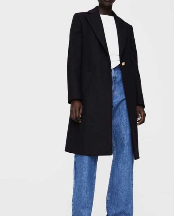 Пальто Зара оригинал темно синего цвет С размер