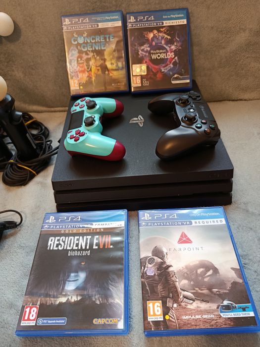 PS4 PRO 4K  + playstation VR + MOVE GUN  + PS move + 9 jocuri + 2 man