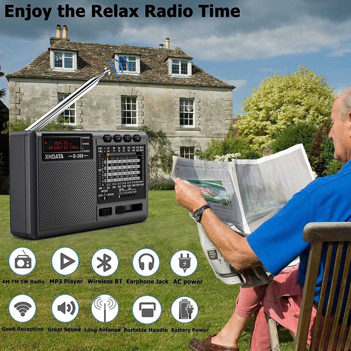 XHDATA D368 Portable Transistor Radio FM,AM(MW),SW,Bluetooth USB TF плейър