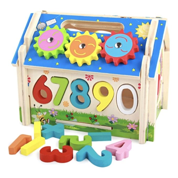 Casuta din lemn, tip Montessori, cu forme si cifre