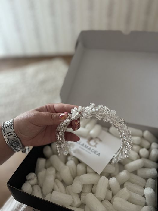 Diadema de mireasă, placata cu argint, zirconiu, Glamadea