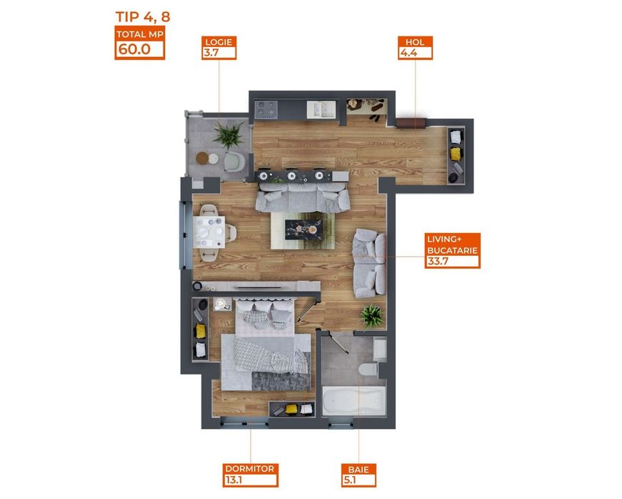 Apartament Premium 2 Camere -  Comat Towers - 60mp