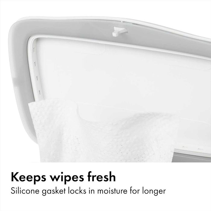 OXO TOT Perfect Pull Wipes Dispenser – Дозатор за влажни кърпички с тежка плоча, за използване с една ръка, сив