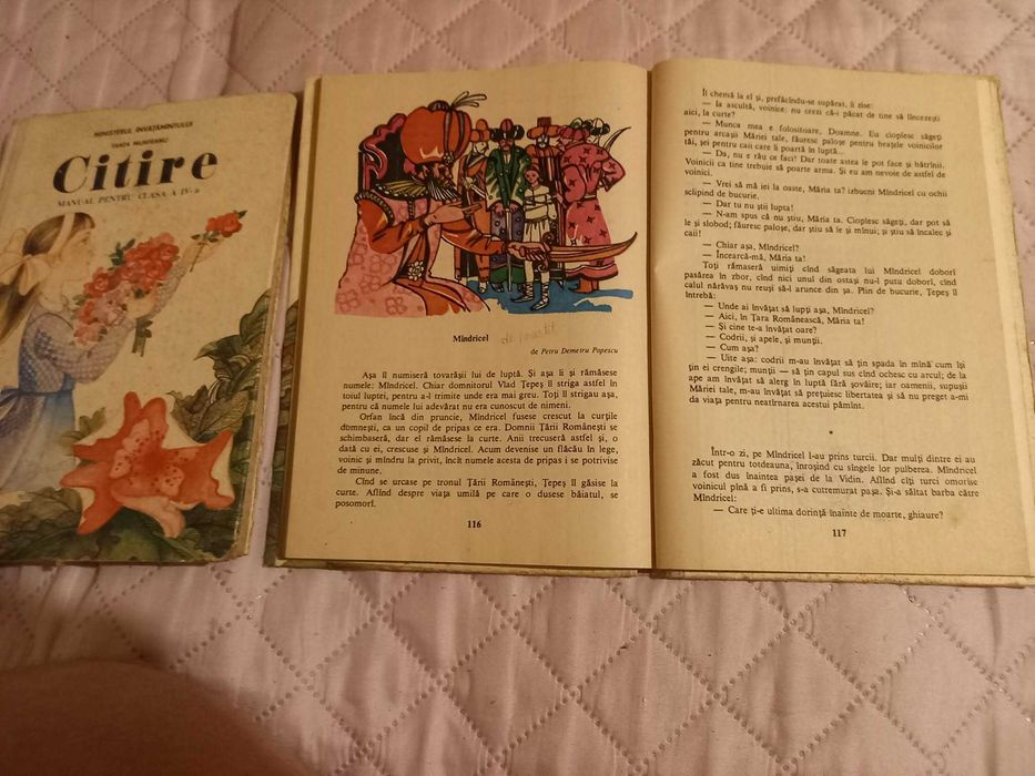 Manual scolar editie veche Citire pentru clasa a 4-a, anul 1990, complet