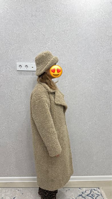 Шуба с шапкой бежевый Тедди