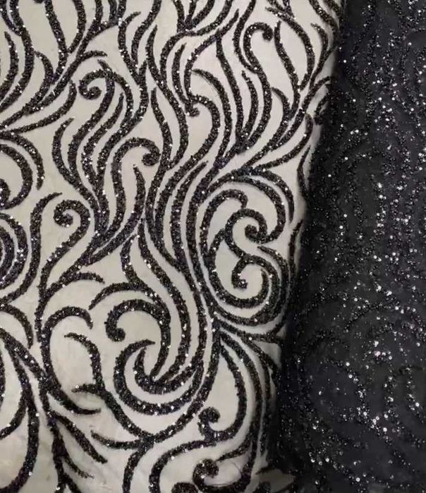 Broderie pt rochii de ocazie accesorizata cu paiete si margele neagra