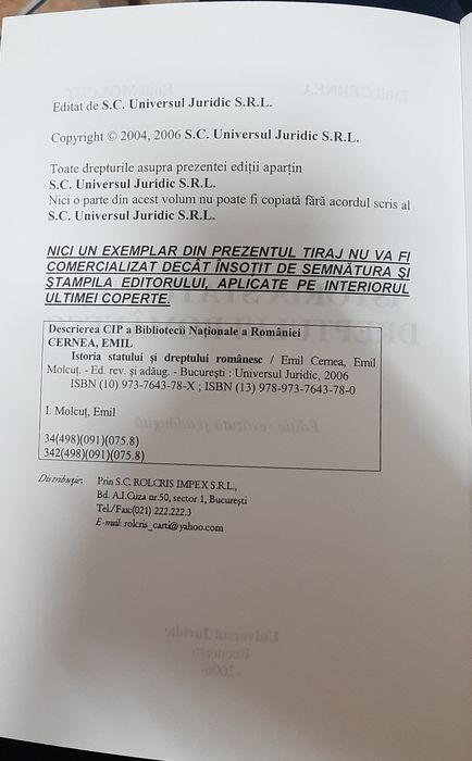 Istoria Statului si dreptului romanesc - Emil Cernea Emil Molcut