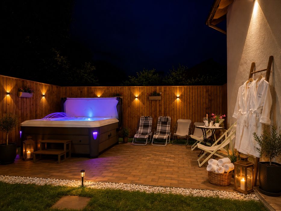 Cabana premium cu jacuzzi si parau pe teren