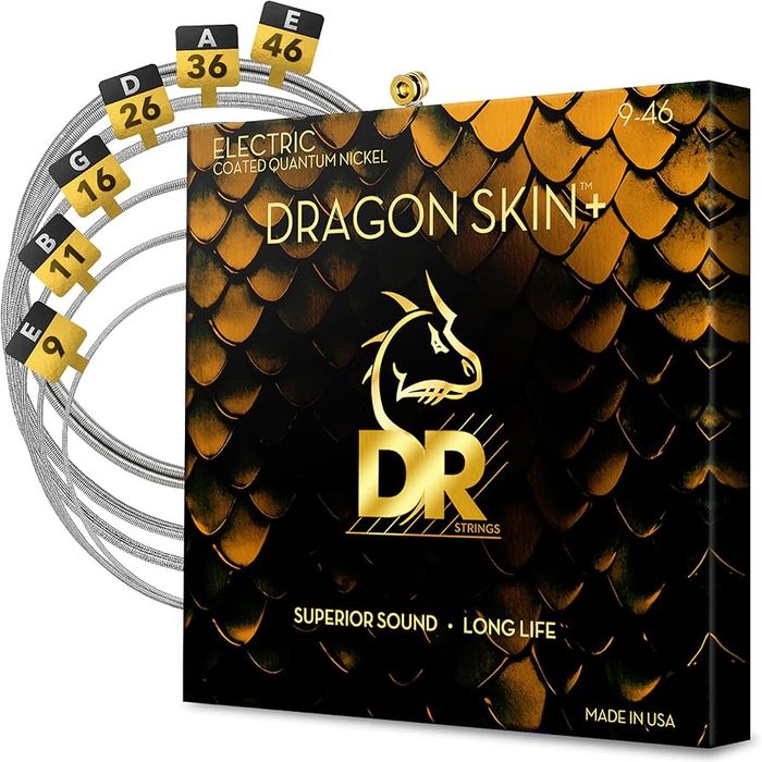 Corzi de chitară electrică DR Strings Dragon Skin+ Quantum Nickel Coated - Ușoare spre Medii .009-.046