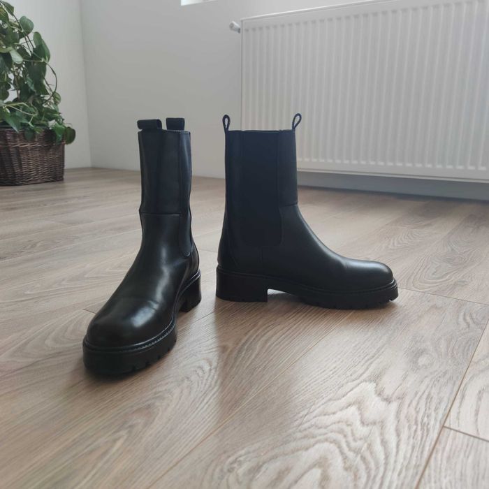 Cizme damă SANMARINA, trei sferturi, piele naturală, negre, 38