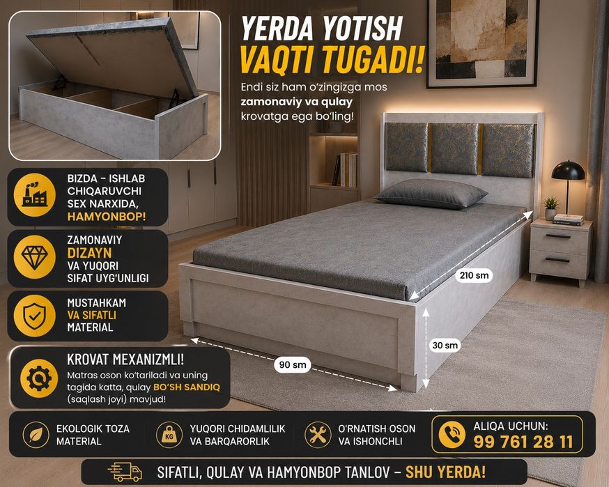 Zamonaviy mexanizmli krovat sex narxida 
Endi siz ham