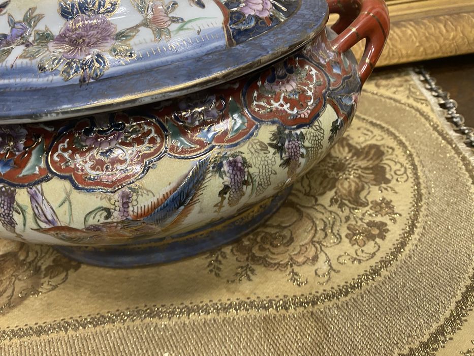 Супник Японска порцеланова купа с капак Satsuma Япония 1920 1930