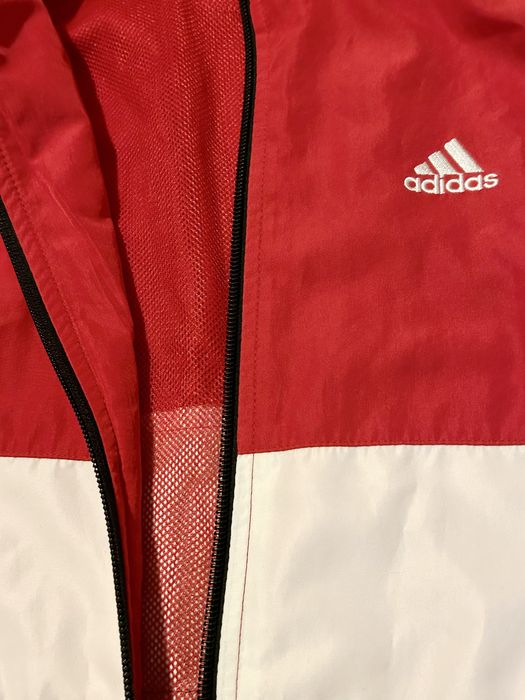 Original - Bluza de trening adidas rosie alba neagra de sport cu dungi